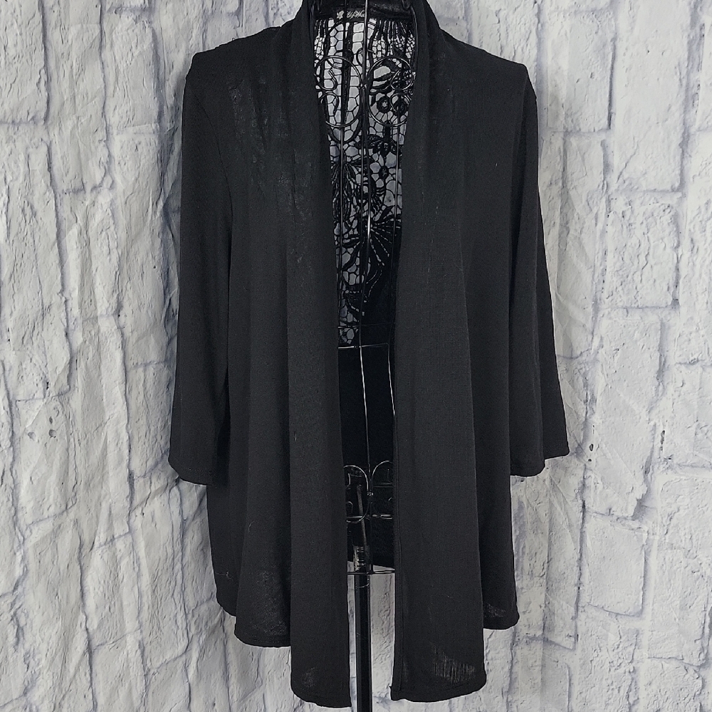 Lily White Black Open Front Women's Drape Cardigan Chest 40" Length‎ 26.5"